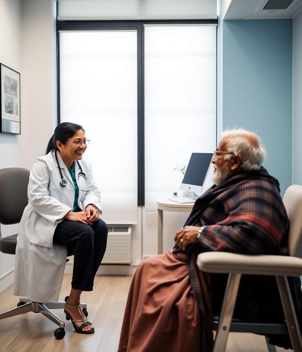 Doctor in conversation with an elderly patient in a consultation room