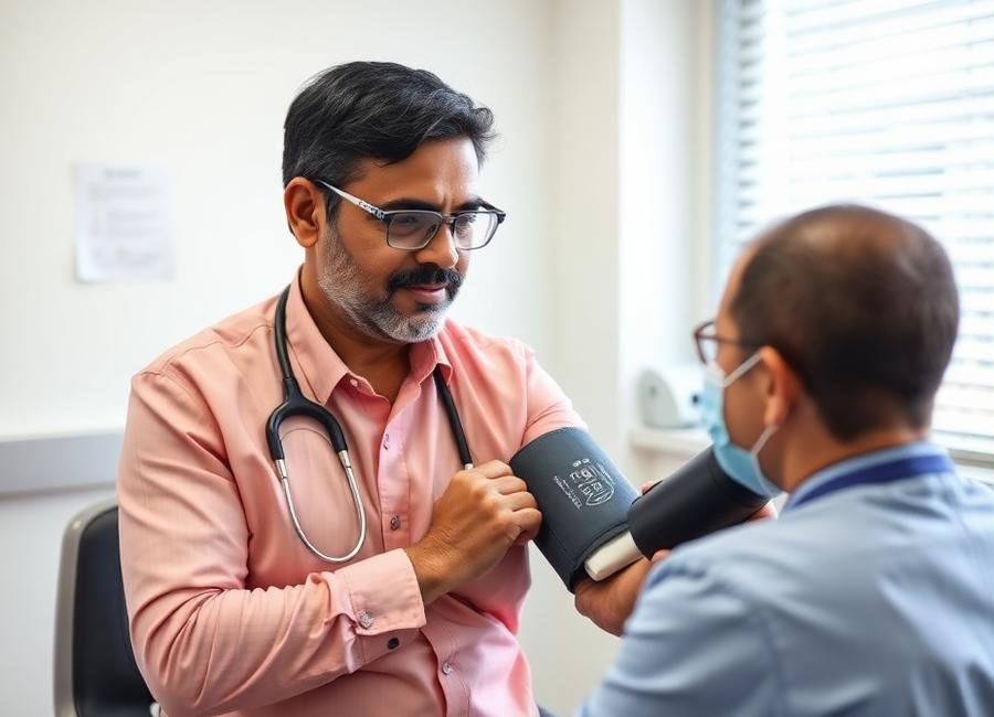 Nurse checking a patient's blood pressure during a health checkup